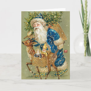 Prettig kerstfeest, Antieke kaart, Kerstman en ren Kaart