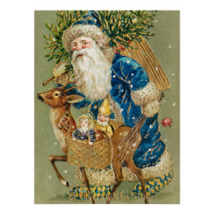 Prettig kerstfeest, Antieke Kerstkaart, Kerstman e Perfect Poster