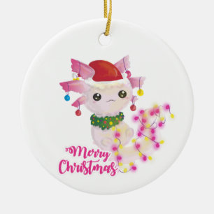 prettig kerstfeest axolotl kerstman keramisch ornament