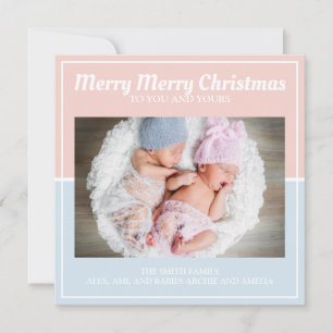 Prettig kerstfeest Baby Blauw Roze Jongen Meisje T Feestdagenkaart