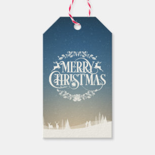 Prettig kerstfeest besneeuwd tafereel cadeaulabel