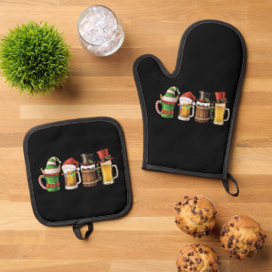 Prettig kerstfeest Bier drinkende kerstman Bierlie Ovenwant & Pannenlap Set