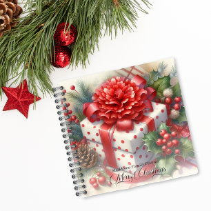Prettig kerstfeest bloemige coquette strik notitieboek