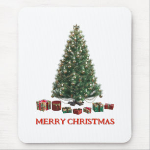 Prettig kerstfeest. Boom (ontwerp 1) met cadeaus Muismat