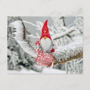 Prettig kerstfeest bos kabouter met cadeaus feestdagenkaart