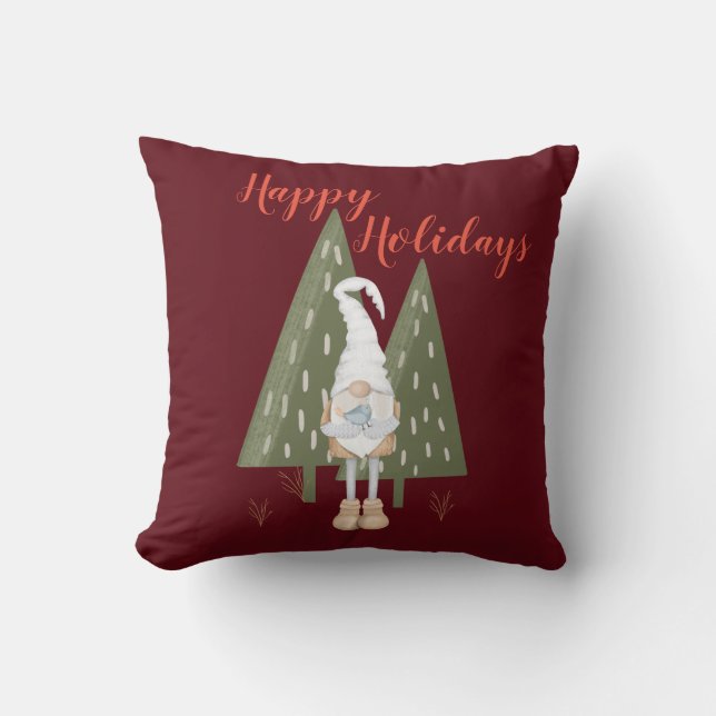 Prettig Kerstfeest Bos Kabouter Rood Kussen (Voorkant)
