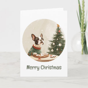 Prettig kerstfeest Boston Terrier hond Feestdagen Kaart