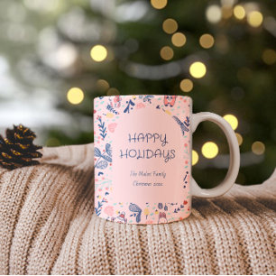 Prettig kerstfeest bosvrienden in winterwoud tweekleurige koffiemok