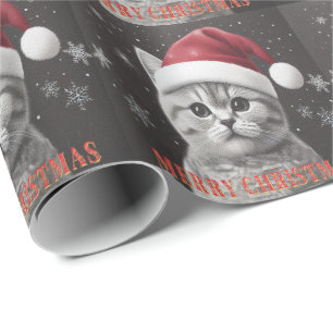 Prettig kerstfeest Britse Korthaar Kat, Kerstman K Cadeaupapier