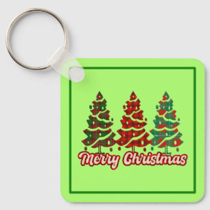 Prettig kerstfeest Buffalo Plaid Bomen Ontwerp-420 Sleutelhanger