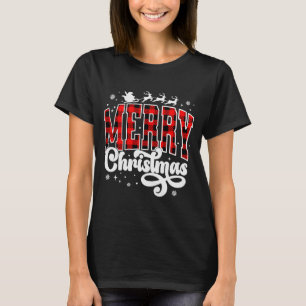 Prettig kerstfeest Buffalo Plaid Rode Kerstman Fam T-shirt