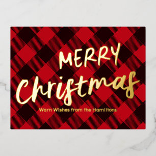 Prettig kerstfeest Buffalo Rood geruit Folie Feestdagen Briefkaart