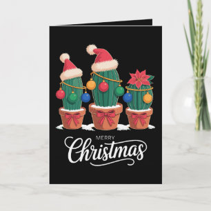 Prettig kerstfeest Cactus Kerstman Hoed Poinsettia Kaart