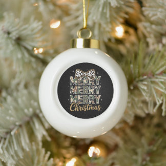 Prettig kerstfeest Camo Luipaard Strik Coquette Va Keramische Bal Ornament