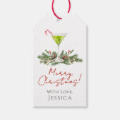 Prettig kerstfeest Candy Cane Martini en maretak Cadeaulabel (Voorkant)