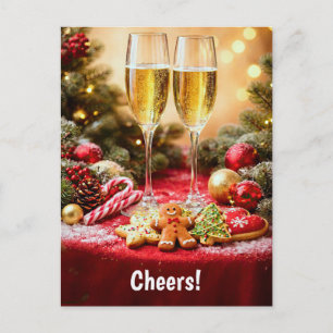 Prettig kerstfeest, charmante champagneglazen en k feestdagenkaart