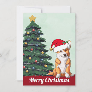 Prettig kerstfeest Corgi met staart Kerstman hoed  Feestdagenkaart