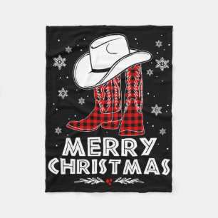Prettig Kerstfeest Cowboylaarzen Rood Buffalo Plai Fleece Deken