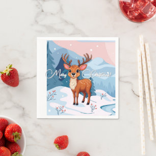 Prettig kerstfeest Cute Cartoon rendier in de wint Servet