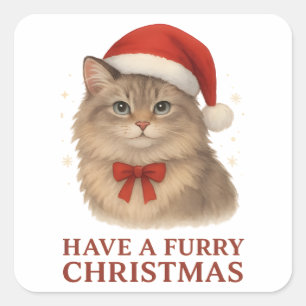 Prettig Kerstfeest Cute Kerstman Siberische Kitten Vierkante Sticker