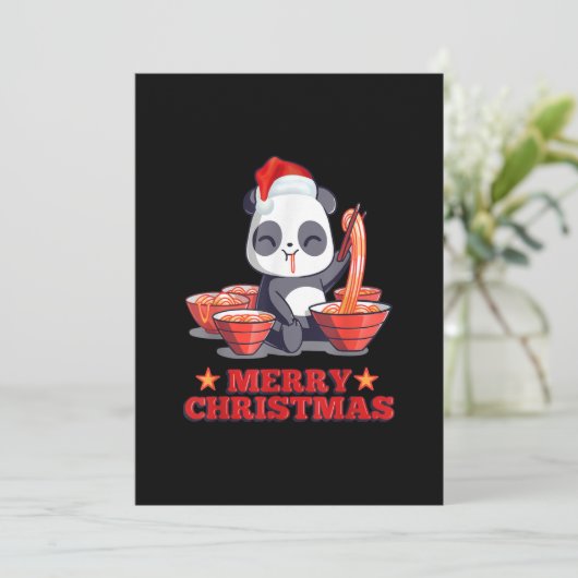 Prettig kerstfeest Cute Ramen Panda Japanse Noedel Kaart (Staand voorkant)