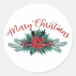 Prettig kerstfeest dennenboom hulst bes poinsettia ronde sticker