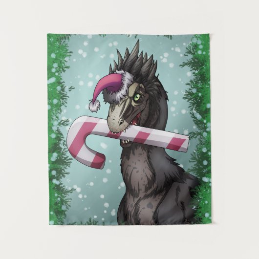 Prettig kerstfeest Dinosaurus Wandkleed (Voorkant)
