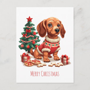 Prettig kerstfeest Dox Miniatuur Hond Kerst Koekje Feestdagenkaart