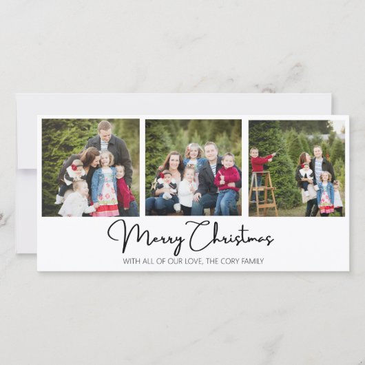 Prettig kerstfeest Drie afbeeldingen platte kerstk Feestdagenkaart (Voorkant)