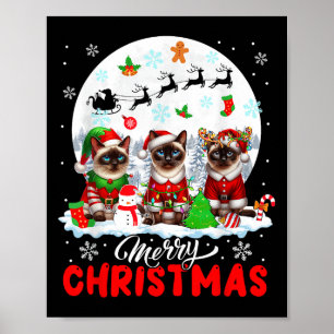 Prettig kerstfeest Drie Kerstman Elf Rendier Siame Poster