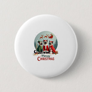 Prettig kerstfeest Drie Kerstman Elf Rendier Siame Ronde Button 5,7 Cm