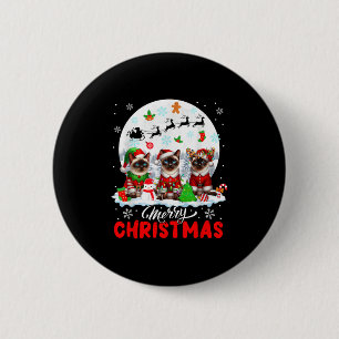 Prettig kerstfeest Drie Kerstman Elf Rendier Siame Ronde Button 5,7 Cm