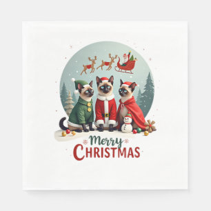 Prettig kerstfeest Drie Kerstman Elf Rendier Siame Servet