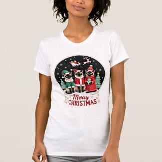 Prettig kerstfeest Drie Kerstman Elf Rendier Siame T-shirt