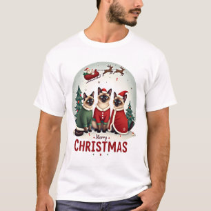 Prettig kerstfeest Drie Kerstman Elf Rendier Siame T-shirt