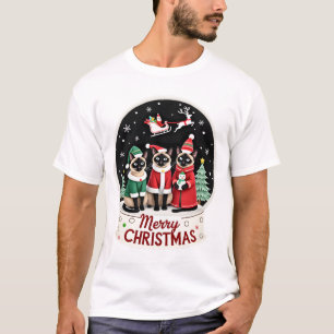 Prettig kerstfeest Drie Kerstman Elf Rendier Siame T-shirt