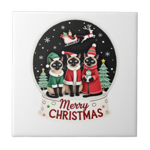 Prettig kerstfeest Drie Kerstman Elf Rendier Siame Tegeltje