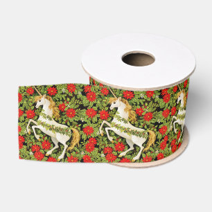 Prettig kerstfeest Eenhoorn Rood Groen Wit Grosgrain Lint