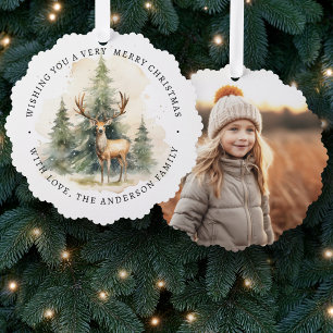 Prettig kerstfeest eenvoudig elegant foto dennen g ornament kaart