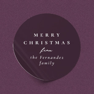 Prettig kerstfeest eenvoudig elegant pruim paars v ronde sticker