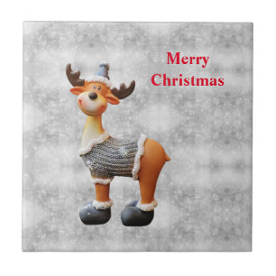 Prettig kerstfeest eland met een hoed op tegeltje