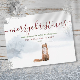 Prettig kerstfeest Elegant Schrift Winter Vos  Briefkaart