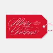 Prettig kerstfeest elegante script rode feestdag cadeaulabel (Voorkant (Horizontaal))
