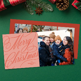 Prettig kerstfeest elegante script roze foto feestdagenkaart