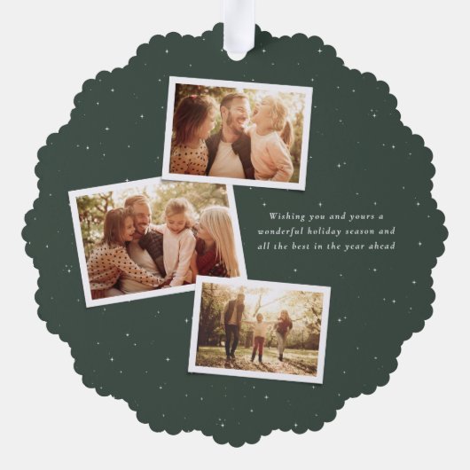 Prettig kerstfeest elegante vier foto collage groe ornament kaart (Achterkant)