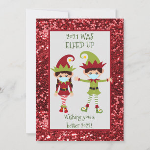 Prettig kerstfeest Elfed Up Grappig gezichtsmasker Feestdagenkaart