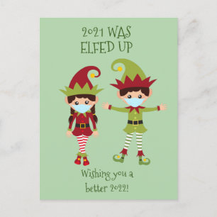 Prettig kerstfeest Elfed Up Grappig Mondkapje 2021 Feestdagenkaart
