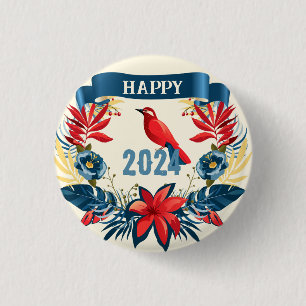Prettig kerstfeest en gelukkig nieuwjaar! 2024 Rod Ronde Button 3,2 Cm