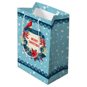 Prettig kerstfeest en gelukkig nieuwjaar! Rode Vog Medium Cadeauzakje