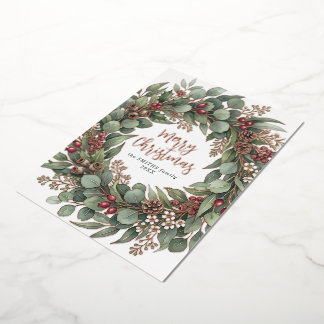 Prettig kerstfeest Eucalyptus Botanische Kerstmis Folie Feestdagenkaart